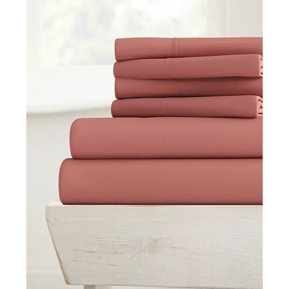 ienjoy Home Premium 6 Piece Queen Sheet Set Pink Clay Microfiber Deep Pocket NWT - Picture 8 of 12